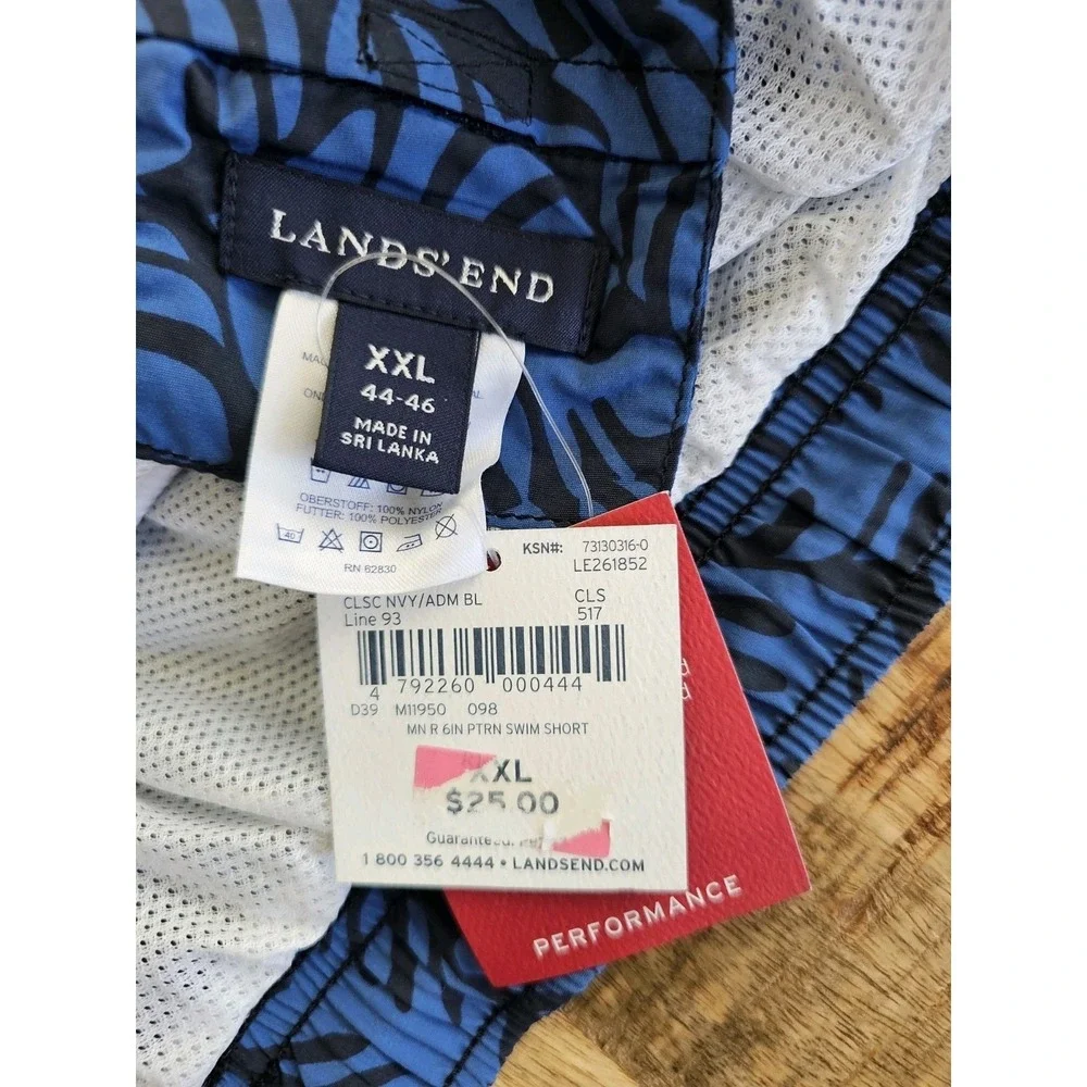 Lands' End Tropical Palm Leaf Performance Swim Trunks Shorts Men's 2XL NWT